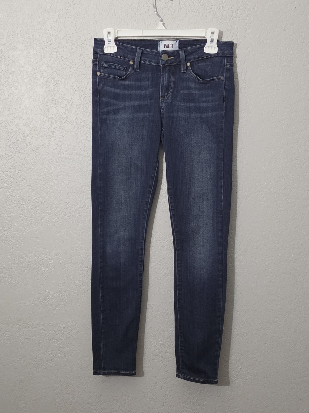 PAIGE Verdugo Ankle Dark Blue Slim Jeans Low Rise Stretch Denim Womens 26